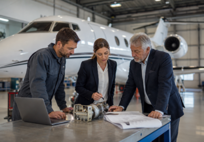 Executive aircraft undergoing maintenance during an AOG event